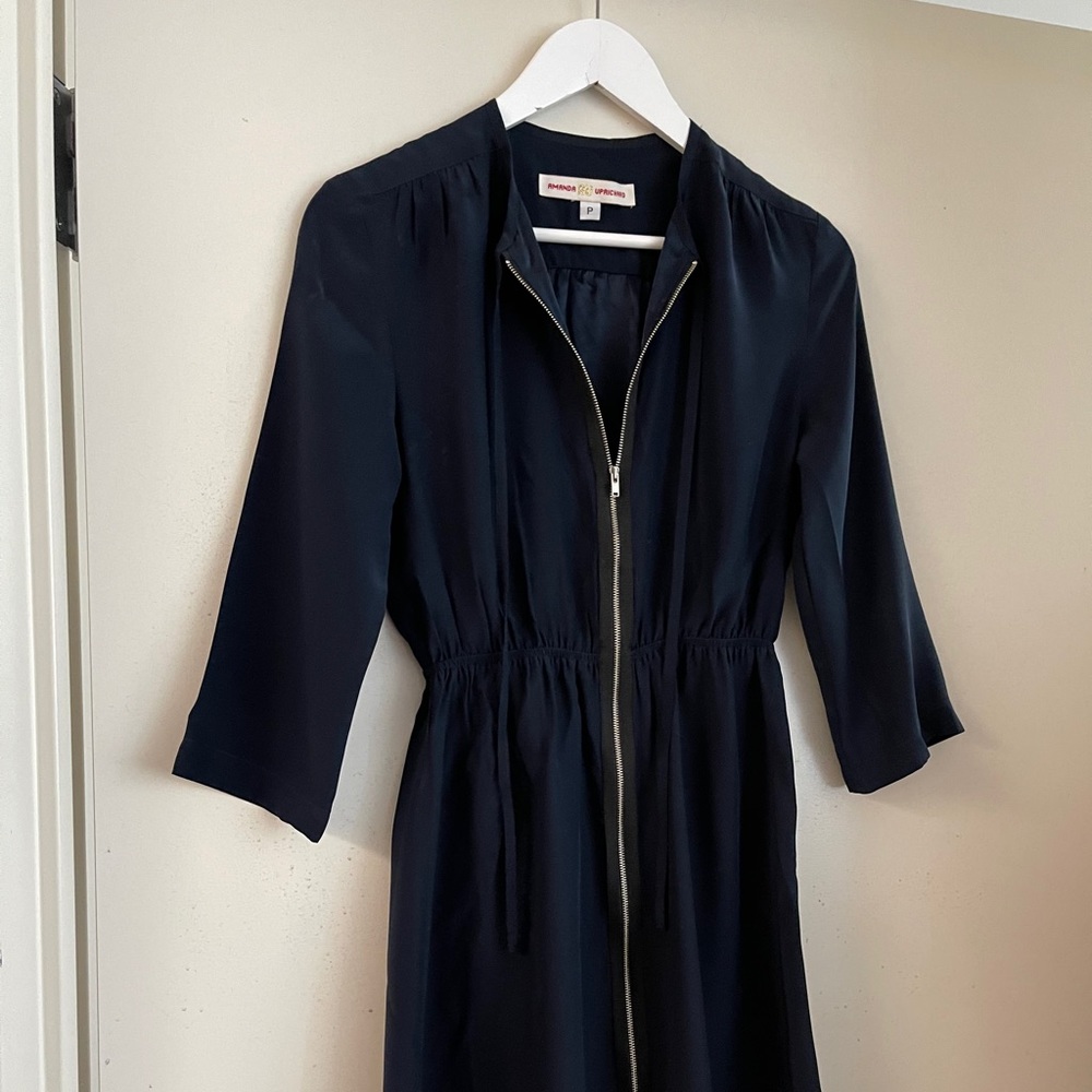 Amanda Uprichard Navy Silk Zipper Mini Dress